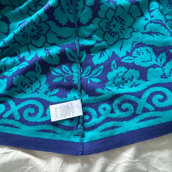 JACKET, BLANKET SWEATER, ROYAL BLUE/TEAL, SZ 3X, GRAPHIC FLORAL, COTTON RAYON - Picture 6 of 15